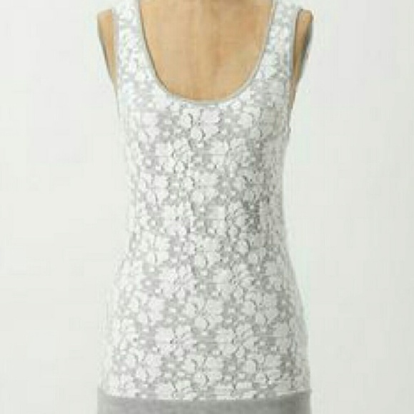 Anthropologie Tops - [Anthropologie] gray and white lace tank top #S07